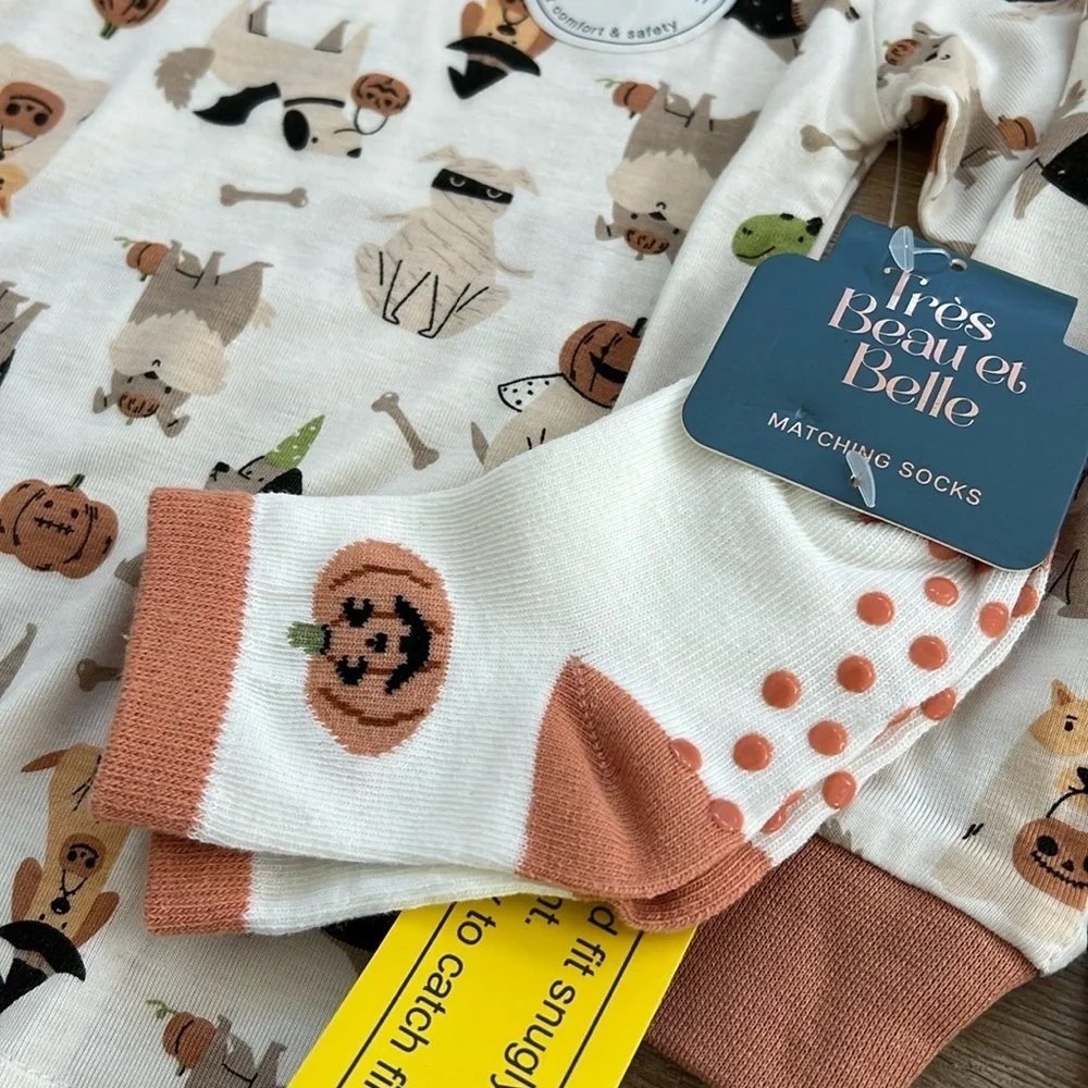 🎃 Tres Beau et Belle Toddler Boy Girl Bamboo Halloween Dog Pajama Set 18 months